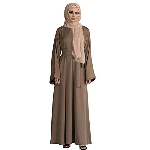 Casual Muslim Women's Long Dress Women Dubai Dress Kaftan Abayas Tie Front Islamic Abaya - color: Coffee, size: X-Large