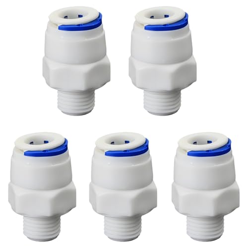 1/4"M to 3/8" Push-Fit Adapter for RO Water Filter, 5 Pcs | Straight quick-connect fitting connects 1/4" male thread to 3/8" hose for RO filters, beverage dispensers & water systems. - style: 1/4" Male Thread to 3/8" Quick-Connect Straight