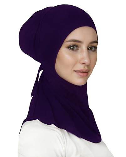 Lina & Lily Jersey Tie Back Hijab Underscarf with Neck Cover Full Coverage for Muslim Women - color: Dark Purple