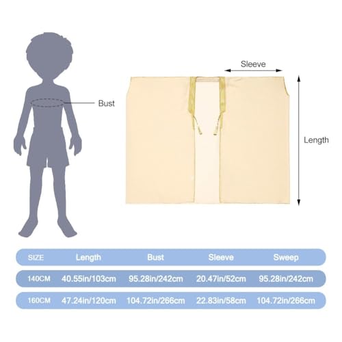 Boys Robe Islamic Muslim Clothes Kimono Loose Abaya Dresses Long Sleeve Embroidered Chiffon Kaftan Cardigan Casual Dubai Thobe - color: Beige