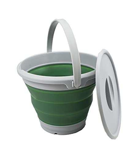 SAMMART 5.5L (1.4 Gallon) Collapsible Plastic Bucket with Lid - Foldable Round Tub with Lid - Portable Fishing Water Pail - Space Saving Outdoor Waterpot. (Grey/Dark Sea Green, 1) - color: Grey/Dark Sea Green