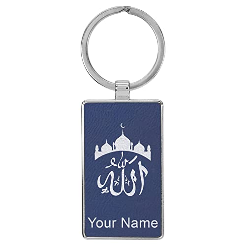 LaserGram Rectangle Keychain, Allah 2, Personalized Engraving Included (Metal Frame) - color: Dark Blue