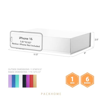 PACKHOME 6 Gift Boxes 11.5x8x2.5 Inches, Sturdy Shirt Boxes with Magnetic Lids for Multiple Occasions (Glossy White) - color: 11x7.8x2.3 Inch-White-Pack of 6