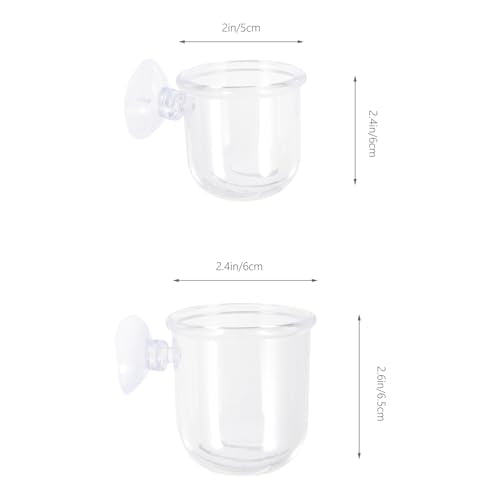 FOMIYES 4pcs Aquarium Fish Feeding Cups Set Multi-Function Glass Fish Feeder with Suction Cups Small Large Sizes and Shrimp Tank Feeding