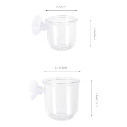 FOMIYES 4pcs Aquarium Fish Feeding Cups Set Multi-Function Glass Fish Feeder with Suction Cups Small Large Sizes and Shrimp Tank Feeding
