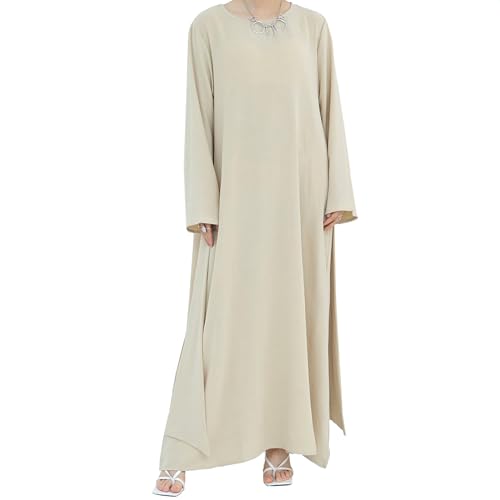 Abaya Dress for Muslim Eid Prayer Jilbab Dubai Women Maxi Kaftan Islamic Salah Dress Soft Muslim Women Clothes - color: Beigea, size: Small