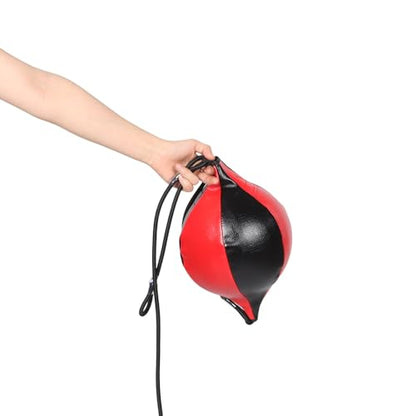 Holibanna Double End Boxing Ball Hanging Speedball for Boxing Reaction Training Red Black PU Leather Punching Bag and Reflex Exercises