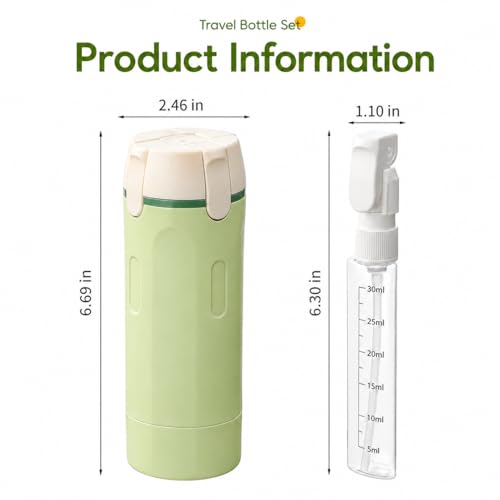 4-in-1 Detachable Travel Dispenser Bottles Set Foldable Pump Leak-Proof, Carry-On Compliant 30ml/1OZ Refillable Containers for Shampoo Lotion Body Wash with Protective Case - color: Green
