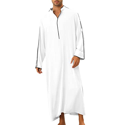 Men’s Thobe Muslim Islamic Robe Kaftan Long Sleeve Jubba Arabic Gown Ramadan Eid Prayer Ethnic Dress A9 - color: White, size: XX-Large
