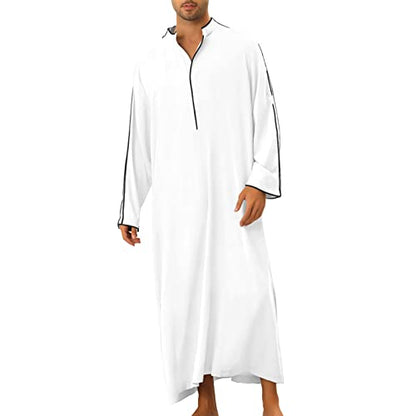 Men’s Thobe Muslim Islamic Robe Kaftan Long Sleeve Jubba Arabic Gown Ramadan Eid Prayer Ethnic Dress A9 - color: White, size: XX-Large