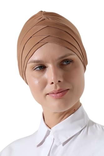 ihvan online, Hijab Cap, Turban Head Wraps for Women, Hair Wrap, Head Coverings for Cancer Patients, Beanie Undercap Scarf - color: Light Brown