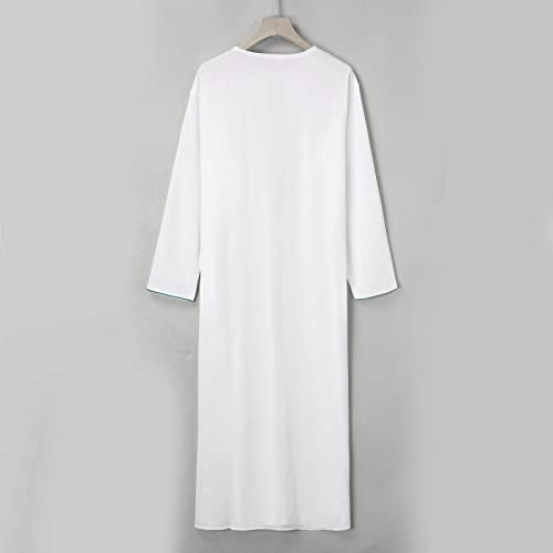 Alalaso Mens Kaftan Thobe Islamic Saudi Arabic Middle East Robes Solid Color Lightweight Long Sleeve Clothing Ramadan Jubbah - color: 1-white, size: Large