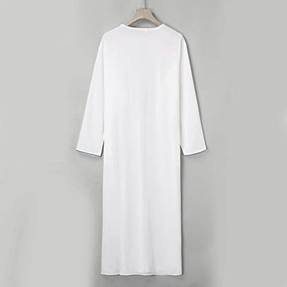Alalaso Mens Kaftan Thobe Islamic Saudi Arabic Middle East Robes Solid Color Lightweight Long Sleeve Clothing Ramadan Jubbah - color: 1-white, size: Large