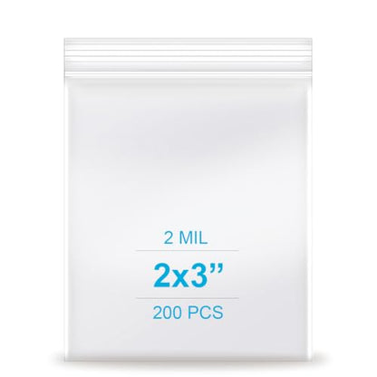2''x 3'', (Pack of 200) Small Clear Poly Zipper Bags, Reclosable Zipper Lock Storage Plastic Bags for Jewelry, Beads, Screws & Small Items - size: 2" x 3"