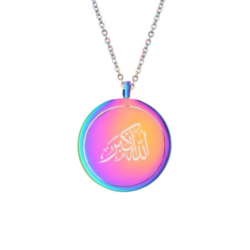 Religious Christian Cross/Freemasonry/Mountain Forest Jewelry 25mm Stainless Steel Round ID Tag Spinner Pendant Necklaces,Hiking Camping Lover Gift - style: Rainbow-Allah O Akbar Islam