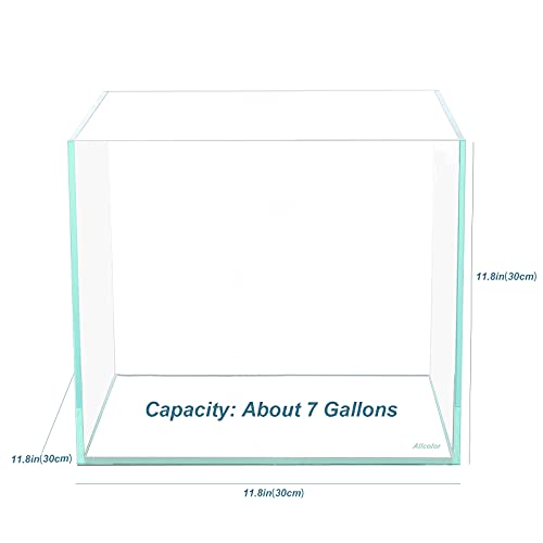 Allcolor Artisan Grade Ultra Clear Rimless Aquarium Tank (7Gal) | Low Iron Glass Fish Tank for Professional Aquascaping and Planted Layouts, 6-60 Gallons (7Gal - Top Glass Canopy) - size: 7Gal 11.8"L×11.8"W×11.8"H