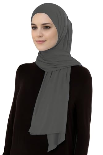 Lina & Lily Breathable Premium Modal Woven Hijab Head Scarf Shawl Wrap for Muslim Women Lightweight - color: Dark Gray