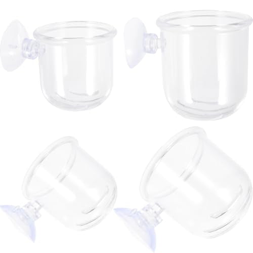FOMIYES 4pcs Aquarium Fish Feeding Cups Set Multi-Function Glass Fish Feeder with Suction Cups Small Large Sizes and Shrimp Tank Feeding