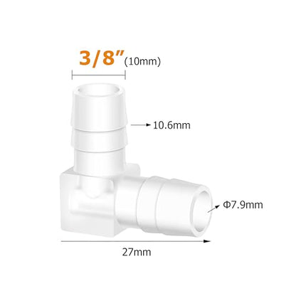 Quickun 3/8" Hose Barb 90 Degree Elbow L Fitting, Plastic 2 Way Equal Barbed Joint Splicer Mender Union Adapter Hose Fitting (Pack of 7) - size: 3/8" (7Pcs)