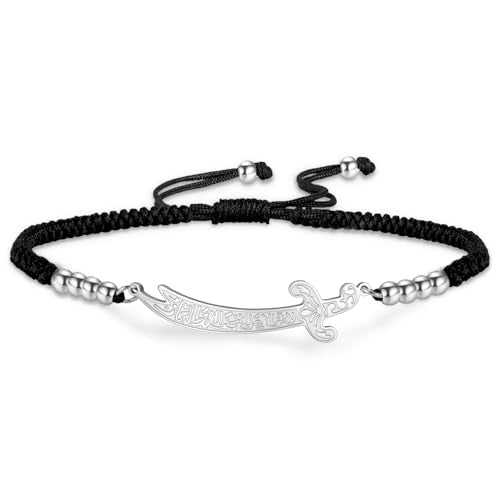 VASSAGO Zulfiqar Bracelet for Women Men Stainless Steel Imam Ali Sword Bracelet Islamic Arabic Braided Rope String Chain Islam Muslim Jewelry - color: String-B-S