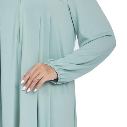 Women Muslim Casual Dress Islamic Maxi Robe Chest Zipper Abaya 1PC Soft Muslim Abaya Eid Kaftan Robe Classic Dress - color: Mint Greena, size: X-Large