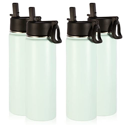 Volhoply Insulated Water Bottles with Straw Bulk 4 Pack, 22 oz Stainless Steel Sports Bottle with Handle Lid,Metal Double Wall Travel Water Cups with Wide Mouth,Reusable Cold Water Flask(Fog,4 Set) - color: Fog