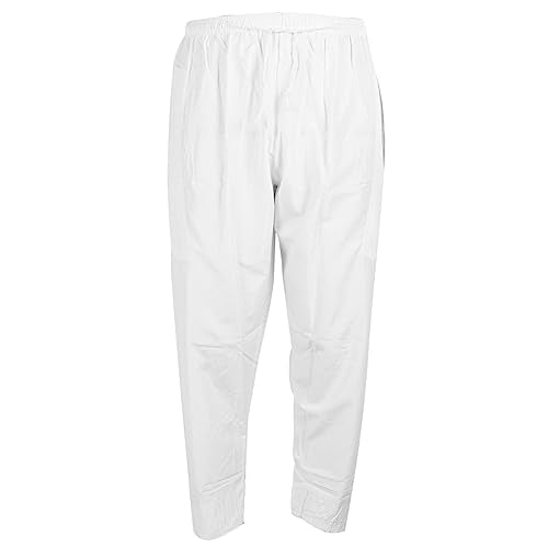 Mens Muslim Prayer Pants, Loose Modest Breathable Elastic Waist Trousers for Salah Daily Wear Polyester Cotton White M to XXL 1 Piece