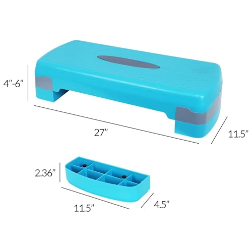 Fitvids Aerobic Step Platform Trainer with Adjustable 2-Level Risers, 400 Pound Weight Capacity – Non-Slip Exercise Stepper - color: Blue/Gray