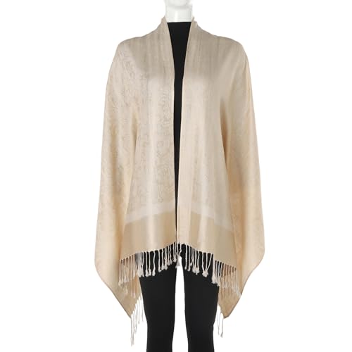 TUSHUSTY Pashmina Feel Rave Scarf Shawl Wrap for Women Men - color: Champagne