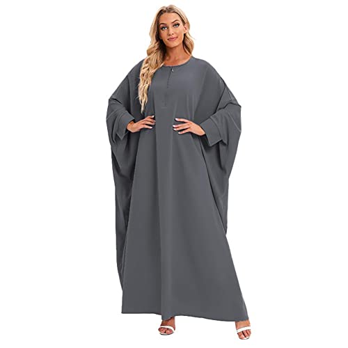 Women's One-piece Prayer Dress Muslim Abaya Dress Islamic Maxi Abaya Kaftan - color: Dark Gray