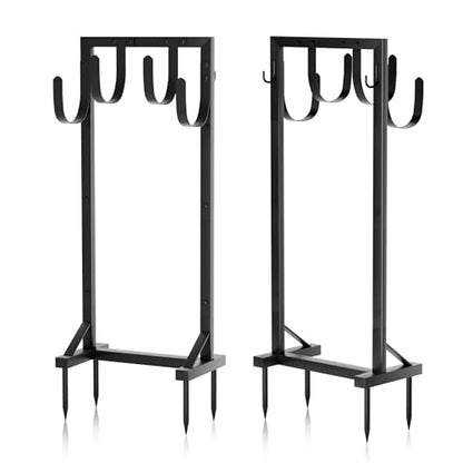 Heavy-Duty Garden Hose Holder with Stable Base and Tool Hooks, Freestanding Metal Hose Hanger Garden Hose Storage Holds 151Ft Hose, Rustproof Water Hose Holder for Outside Yard Lawn, Black - color: All Black