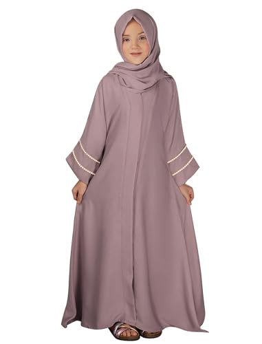 Muslim Abaya For Girls Islamic Prayer Abayas Dress with Hijab Ramadan Cardigan Kaftan Robe Dresses Dubai Outfits - color: Gray Purple, size: 5-6 Years