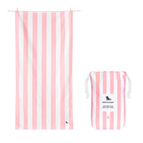 Dock & Bay Beach Towel - Quick Dry, Sand Free - Compact, Lightweight - 100% Recycled - Includes Bag - Cabana Light - Malibu Pink - Extra Large (200x90cm, 78x35) - color: Cabana Light - Malibu Pink, size: Extra Large (200x90cm, 78x35")
