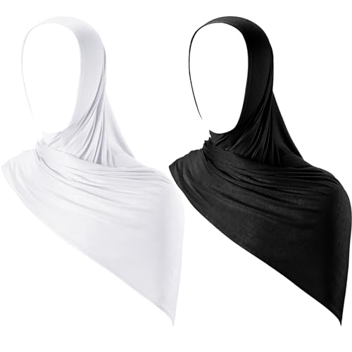 Handepo 2 Pcs Instant Hijab Jersey Hijab for Women Muslim Head Scarf Soft Lightweight Long Stretch Scarf Shawl Wrap - color: Black, White