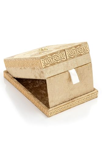 Special Design Quran Velvet Box with Stand with Allah and Muhammad Written | Special Quran Holder Stand | Islamic Gift | Perfect Ramadan,Eid,Birthday,Umrah Gift for Muslim Women Men Child (Gold) - color: Gold