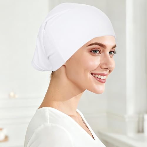 Sucrain 2PCS Under Scarf Hat Cap Islamic Muslim Hijab Headscarf Elastic Wide Headband Lightweight Hats Breathable Liner - color: Black+white