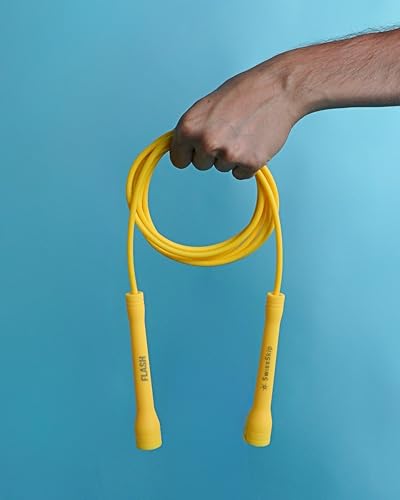 Swissskip Speed Jump Rope by Dayan Kolev, 5mm PVC Skipping Rope, Great for Beginners and Advanced Athlets, Designed for Fitness, Cardio, Boxing & CrossFit, Adjustable length with Unbreakable Handles - color: Yellow