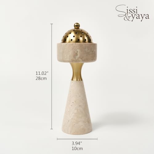 Sissi & yaya Marble Incense Burner with Brass Cover, 11 x 3.8 inches, Multi-Purpose Holder for Cones, Coils and Sticks (White) - color: White