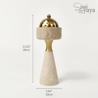 Sissi & yaya Marble Incense Burner with Brass Cover, 11 x 3.8 inches, Multi-Purpose Holder for Cones, Coils and Sticks (White) - color: White