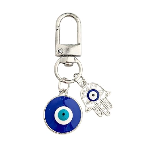 Blue Evil Eye Keychain Hamsa Hand Protection Keyring Good Luck Amulet for Purse Keys,Spiritual Gift for Women Men - color: The Silver Fatima Eyes