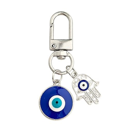Blue Evil Eye Keychain Hamsa Hand Protection Keyring Good Luck Amulet for Purse Keys,Spiritual Gift for Women Men - color: The Silver Fatima Eyes
