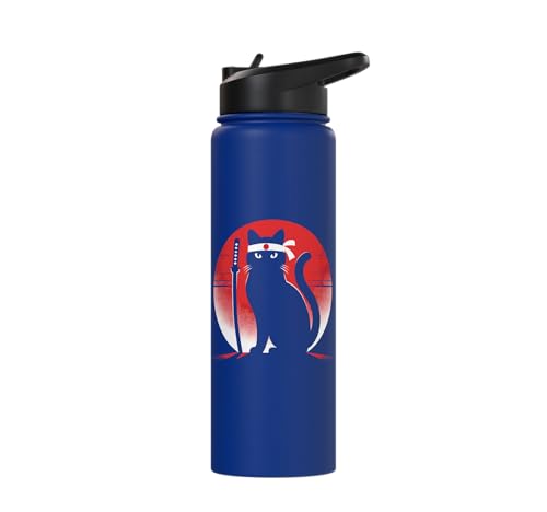 Japanese Cats Lovers Retro Cool Fighting Ninja Cat Fighter Stainless Steel Insulated Water Bottle - color: Royal Blue