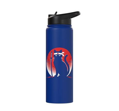 Japanese Cats Lovers Retro Cool Fighting Ninja Cat Fighter Stainless Steel Insulated Water Bottle - color: Royal Blue