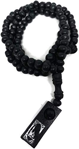 Muslim Wooden Tasbih 99 Rosary Beads Amn081 Printed Picture Tag Islam Prayer Zikr Misbaha Ramadan Gift (Black) - color: Black