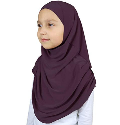 Modefa Islamic Girl Child Practical Amira Hijab Two Piece Muslim Scarf & Bonnet - Instant Easy Hijab - color: Eggplant