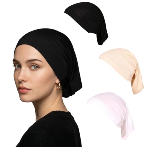 Yeieeo Women's Stretch Tube Hijab UnderCap Solid Color Hijab Headscarf For Women Lightweight Hats Breathable Liner 2pcs/4pcs - color: Bk+bk+wh+bg