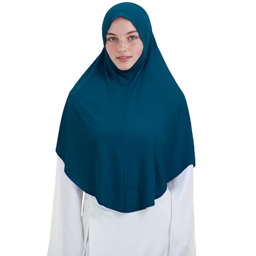 Instant Hijab for Women Muslim Stretchy Prayer Hijab Islamic Headscarf - color: Peacock Blue