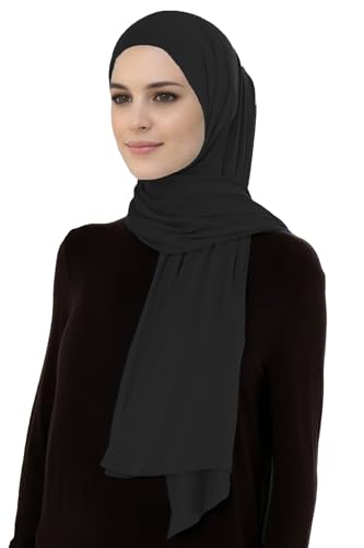 Lina & Lily Breathable Premium Modal Woven Hijab Head Scarf Shawl Wrap for Muslim Women Lightweight - color: Black