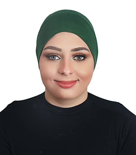 Fashion Cotton Modal Cotton Muslim Hat Elastic Inner Tube Caps Islamic Underscarf Hats Back Open Head Wrap - color: Green