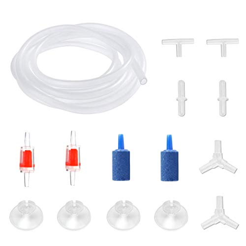 Aquarium Air Pump Accessories Kit with 80 Inch Standard Airline Tubing, Air Stones, Check Valves, Suction Cups and Connectors for Fish Tank - color: White airline tube, size: 80" Tubing+2 Blue Air Stone Cylinder
